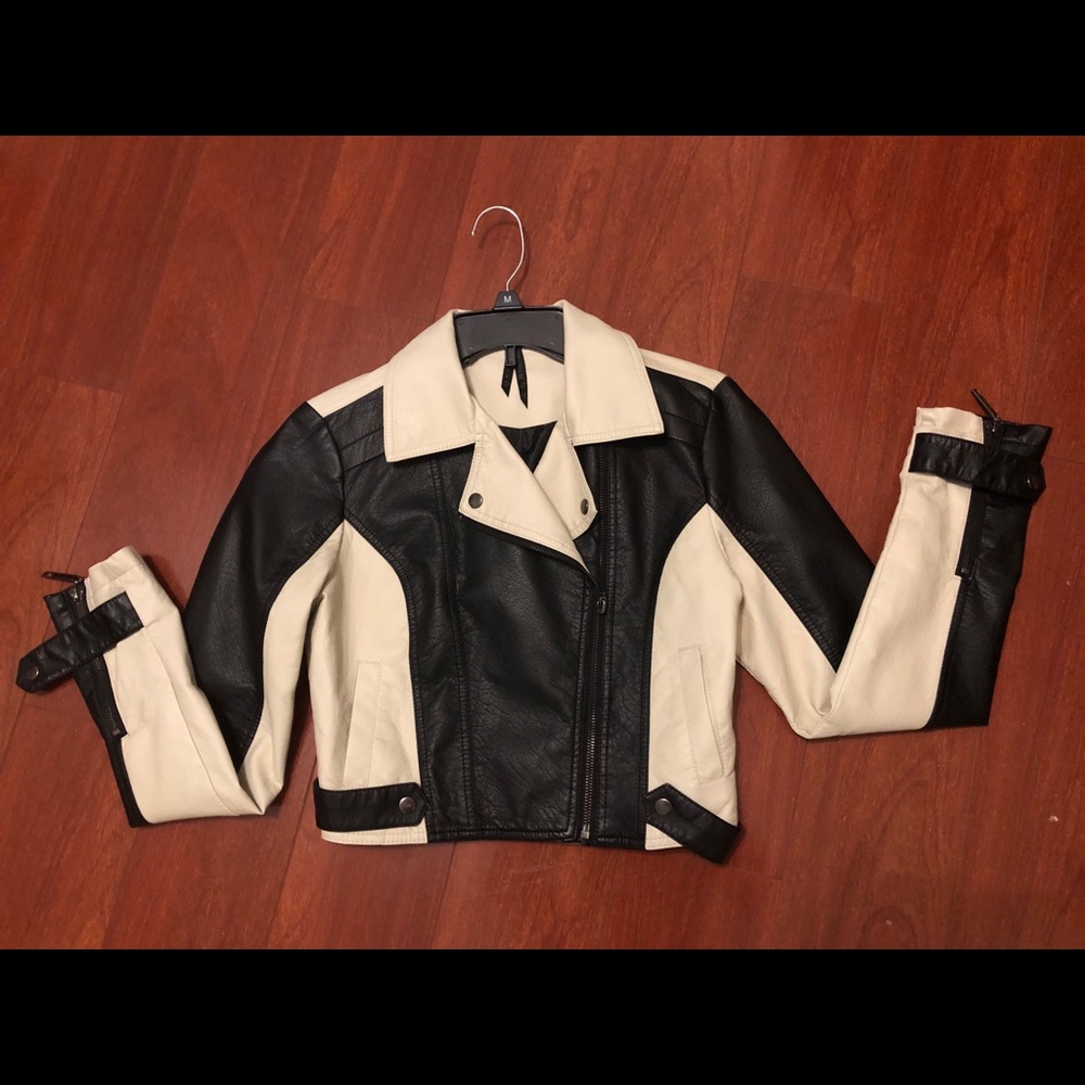 Black and White Faux Leather Jacket
